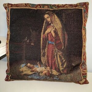 Vintage Mohawk Home USA Tapestry Christmas Throw Pillow Mary & Baby Jesus 16x17"